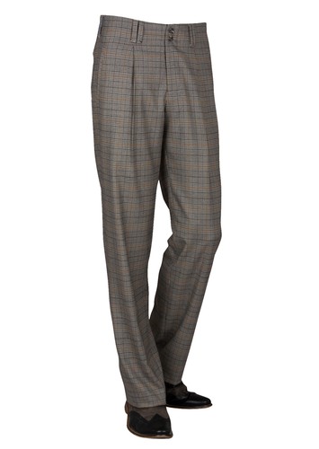 Checked retro pleated trousers
