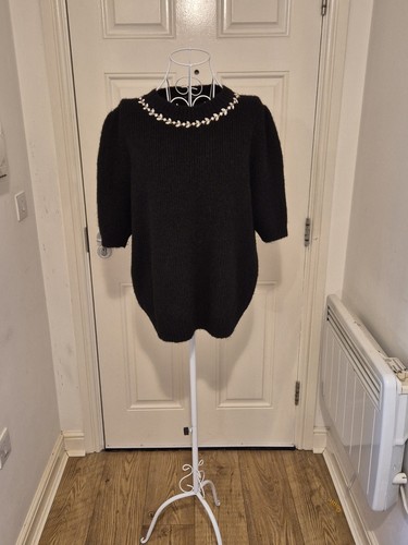 Black pearl beaded neck fluffy - pearl,