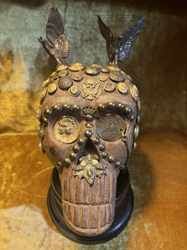 Antique vintage skull wooden - vintage,