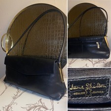 Jane Shilton vintage navy blue soft leather Handbag with gold detail