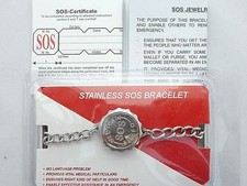 LADIES/MENS STAINLESS STEEL SOS BRACELET/BANGLE/MEDICAL ALERT SILVER TALISMAN