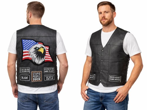 Genuine leather men biker vest - leather,