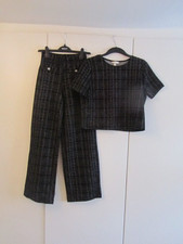 H&M black/white boucle silver button trouser suit L top/XS trousers