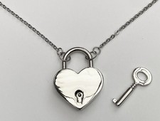 Heart padlock necklace on stainless steel chain. New.