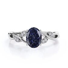 Galaxy Blue Sandstone Ring Sterling Oval Blue Sandstone Engagement Promise Ring