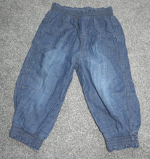 GIRLS COMFY ELASTICATED WAIST & LEG CUFF BLUE BAGGY JEANS AGE 9-12M MOTHERCARE