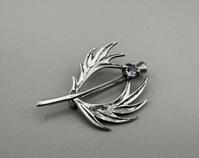 Superb Scottish Thistle Edinburgh 1988 Sterling Silver Purple Amethyst Brooch