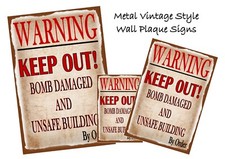 WW2 Reproduction Metal Sign Air Raid Bomb Damaged Building KEEP OUT