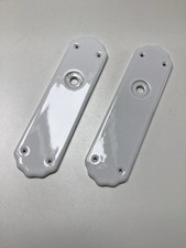 Vintage Pair White Porcelain Door Plates With Handle Holes.