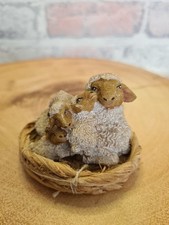 Cute Resin Ewe and Lambs In A Basket Figure