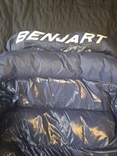 BENJART LONG PUFFER JACKET IN BLUE SIZE L WITH HOOD 