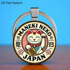 Maneki Neko Lucky Cat Keyring Japan Wealth Talisman Keychain Charm Gift Bag Tag