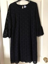 Dress Black Lace Design Fabric With Flared  Cuffs Size Is Large But More 12/14