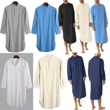 ✨✨Men Long Sleeve Sleep Shirts Nightshirts Bathrobe Night Pajamas Robe Dress Top