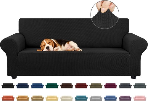 Elegant black stretch - stretch, sofa
