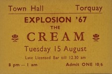 Cream & Eric Clapton - Torquay , UK (1967) Original Unused Concert Ticket