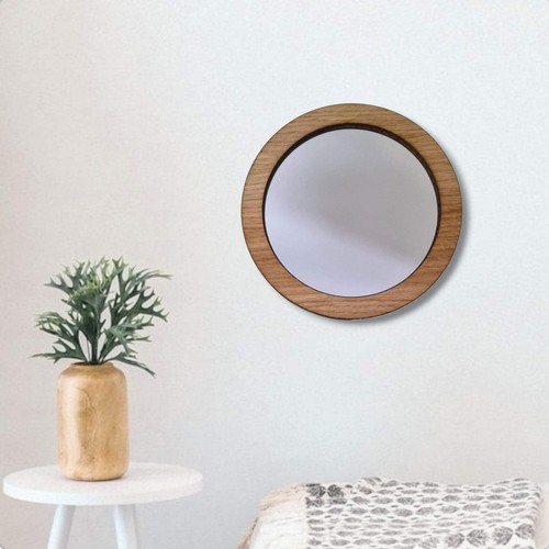 Wood framed round mirror - wood,