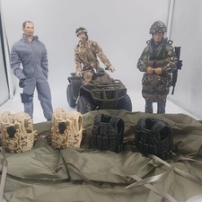 H M Forces Action Figures X 3 Including Desert Camo And Paratrooper And Atv Bike