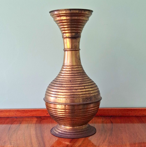 Ribbed brass vase - ribbed, decorative