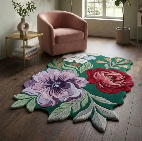 Hand tufted wool floral - hand-tufted,