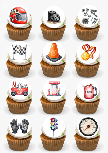 Racing edible cupcake - racing, toppers