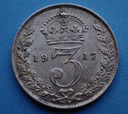 1917 silver threepence george - silver, threepence,