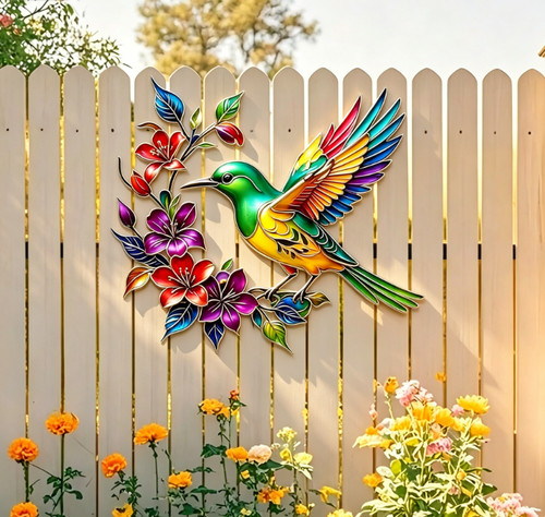 Metal bird flower wall - bird, art