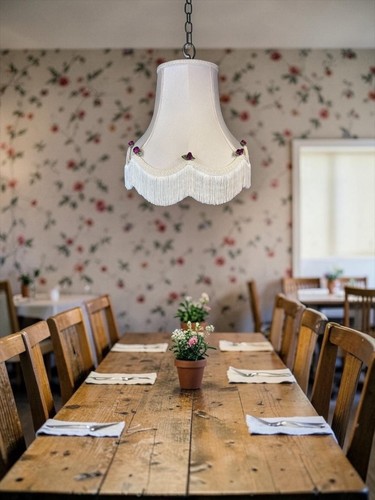 Cream fabric roses table - cream,