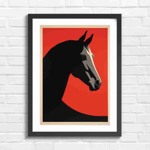 Minimalist black horse - black, profile