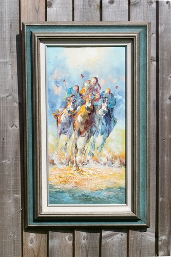 Oil canvas horse racing - on,