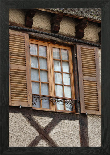Wooden window with - wooden, shutters