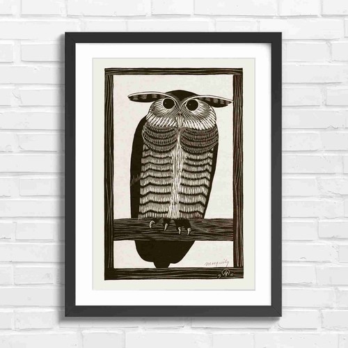 Minimalist black owl - black, artwork