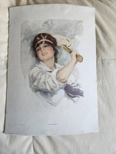 Antique print lady playing - antique,