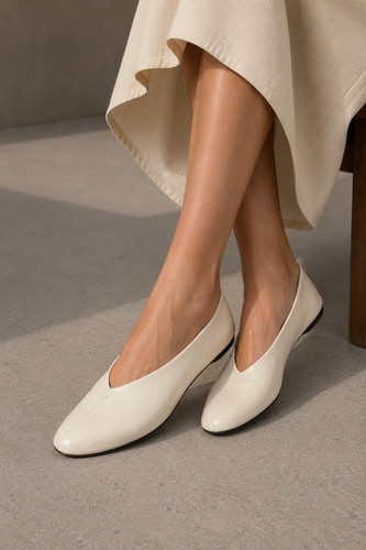 Zara flat leather ballet - :,