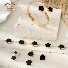 5 PCS Clover Womens Jewellery Set Gift Box Gold Plated Necklace Earrings UK