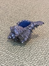 Antique Pewter Conch Shell Pin Cushion With Blue Fabric. Beautiful And Delicate