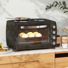 Small Oven with 2 Hot Plates, 36L Toaster Oven for Grill, Roast, Bake, Boil