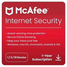 McAfee Internet Security 2025 Antivirus 1, 3, 10 PC Devices 1 Year (EMAIL)