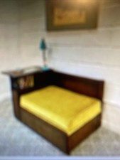 Art deco Heal's style oak fold out day bed chair with integral bookcase vintage