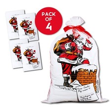 Pack of 4 Father Christmas Xmas Santa Sack Large Plastic Stocking Present Kids