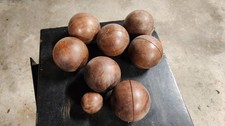 Antique Lignum Vitae Ironwood Wood Bocce Turf Yard Bowling Set 8 Balls 4 Inch 