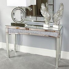 XL Mirrored Console Table Home Office Writing Desk with Sparkling Crystal Inlays