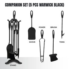 Fire Companion Set Log Burner Fireside Poker Tools 5 Pcs Fireplace Accessories
