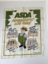 Retro ASDA "Permanently Low Price" Green and White Fishmonger Tea Towel 