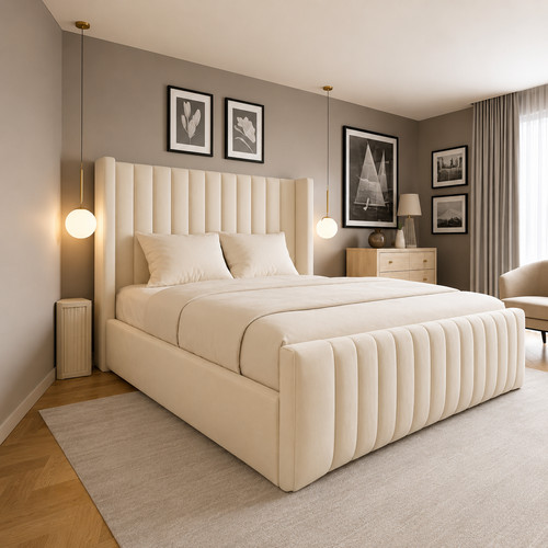 Winged panel bed frame plush - bed,