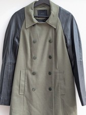 Gestuz Women's Coat. Leather sleeves. Green Bodice EU S 38. Shoulders amended.