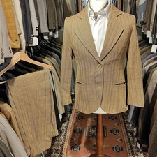 Vintage Ladies 12 - 14 Trouser Suit 2 Piece Tweed Herringbone Check Brown 1950s 