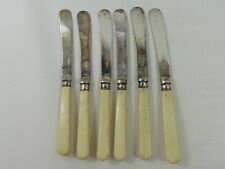 (RefJOH47D) Vintage silver plated 6 butter knives bovine cattle bone handles