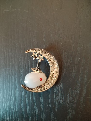 Bunny crescent moon - crescent, brooch