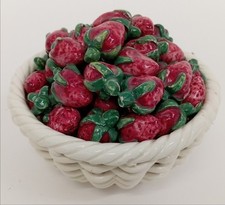 Vintage Porcelain Basket of Strawberries Ornament Decorative Home Decor 18cm